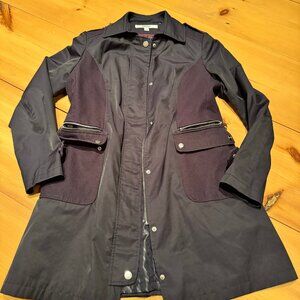 Women's Navy Blue Large Canvas Style Pea Coat - Super Trendy